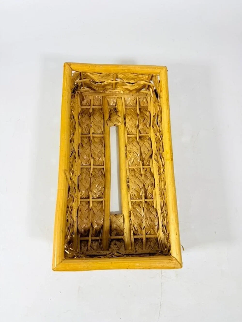 Woven Wicker Rattan Tissue Rectangle Box Cover Vintage Bathroom Decor